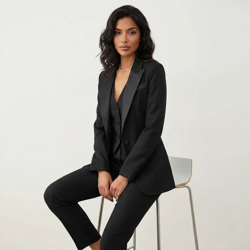 Women's Elegant Tailored Three Piece Blazer Suit Set