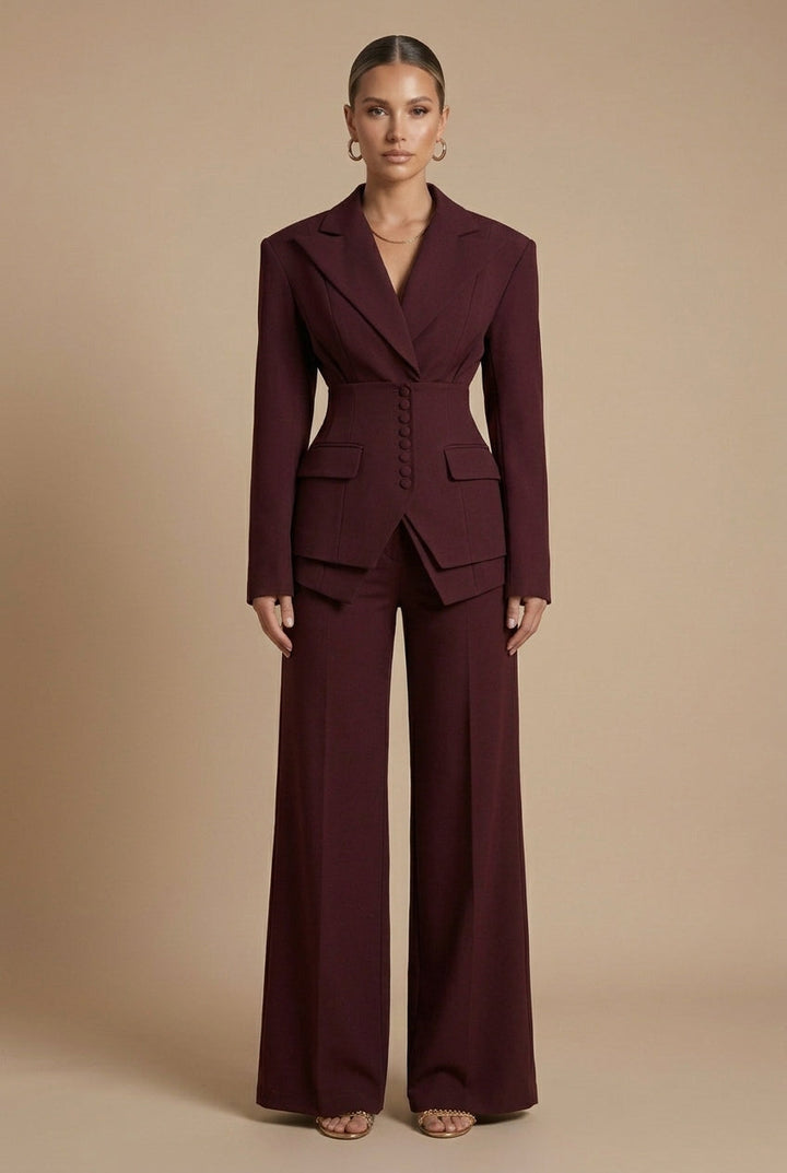 Women's Tailored Blazer and Wide Leg Trousers Set