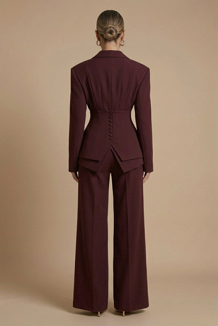 Women's Tailored Blazer and Wide Leg Trousers Set