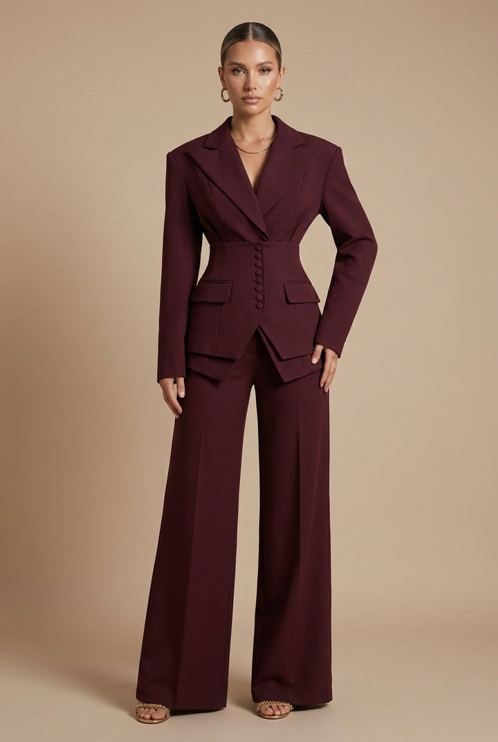 Women's Tailored Blazer and Wide Leg Trousers Set