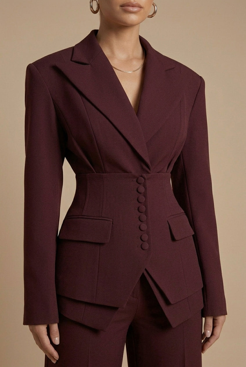 Women's Tailored Blazer and Wide Leg Trousers Set