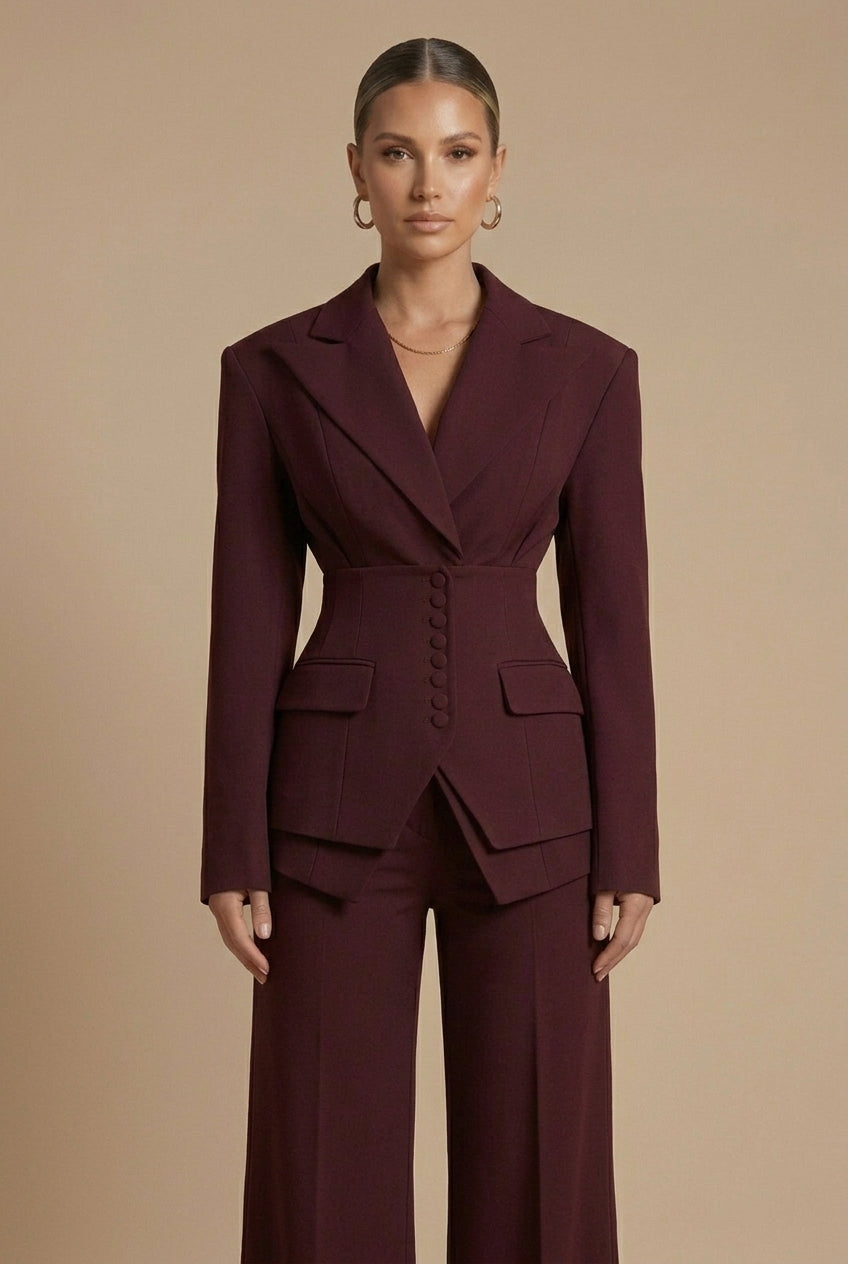 Women's Tailored Blazer and Wide Leg Trousers Set