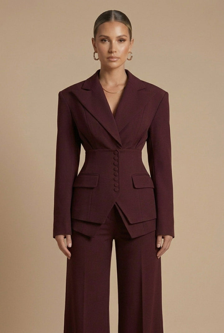 Women's Tailored Blazer and Wide Leg Trousers Set