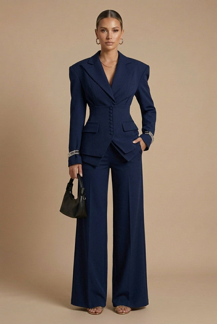 Women's Tailored Blazer and Wide Leg Trousers Set