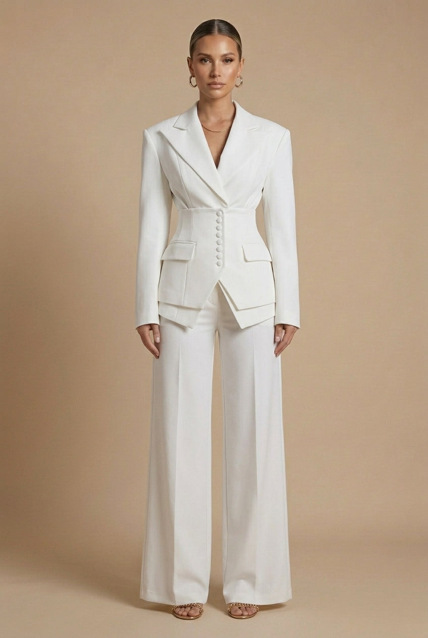 Women's Tailored Blazer and Wide Leg Trousers Set