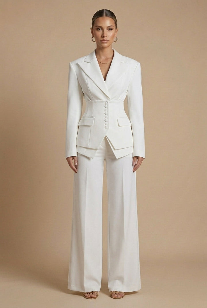 Women's Tailored Blazer and Wide Leg Trousers Set