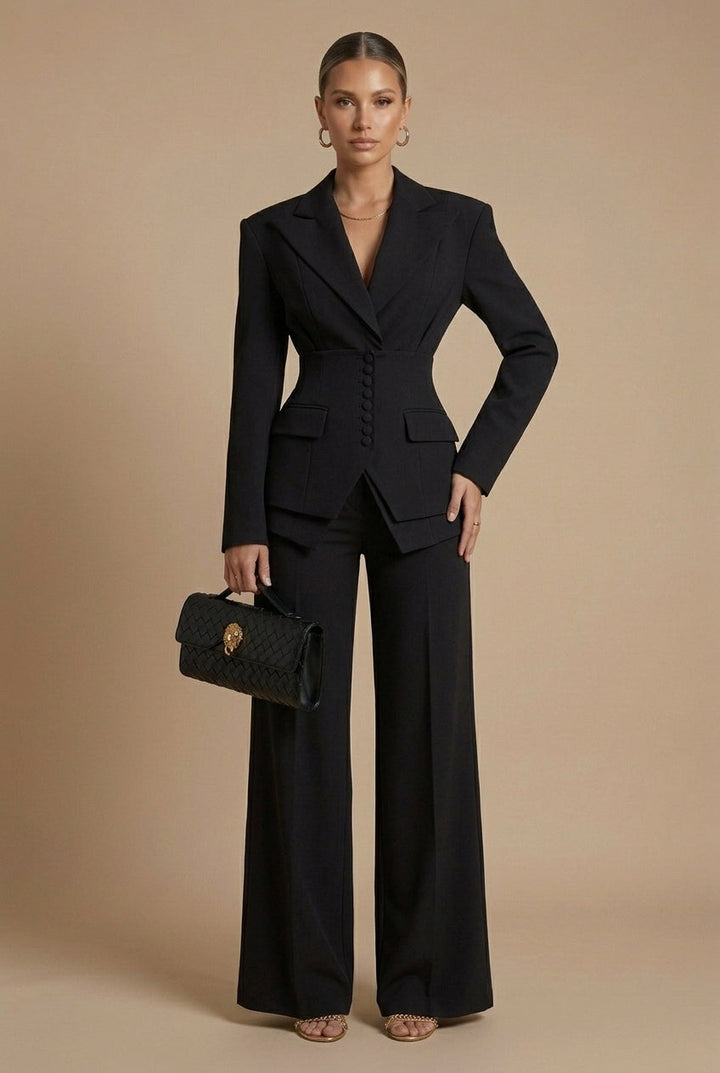 Women's Tailored Blazer and Wide Leg Trousers Set