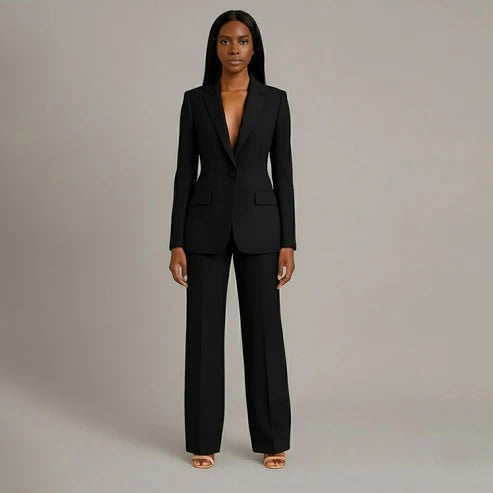 Women's Elegant Blazer and Slim Trousers Suit Set