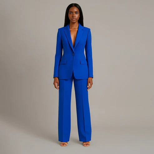 Women's Elegant Blazer and Slim Trousers Suit Set