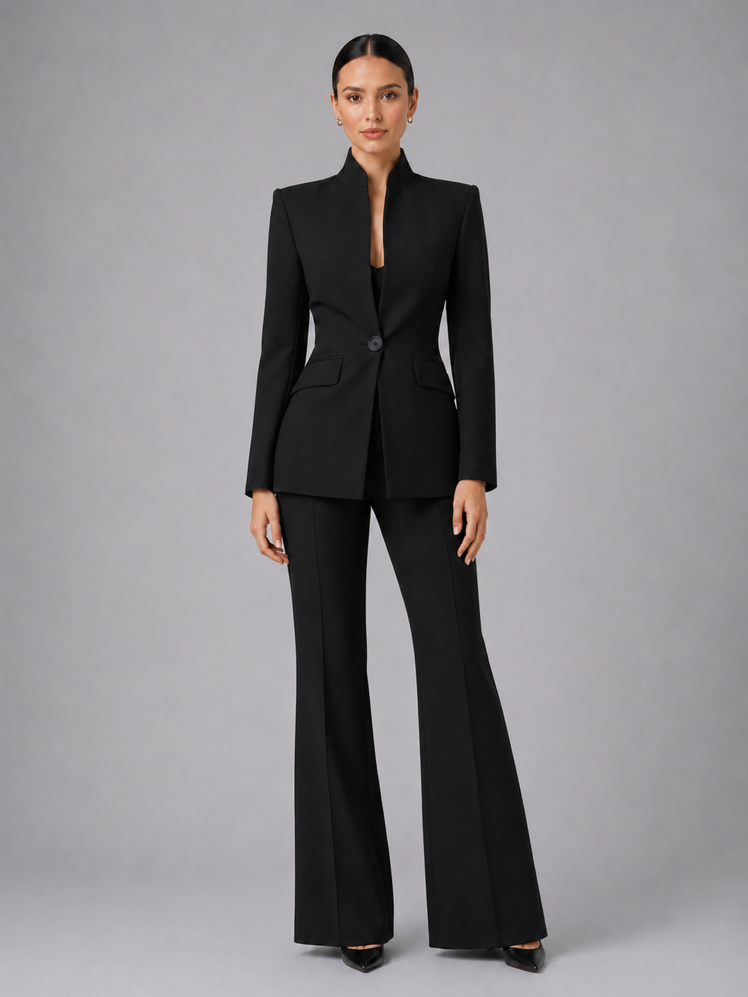 Women's Tailored Blazer and Wide Leg Trousers Suit Set