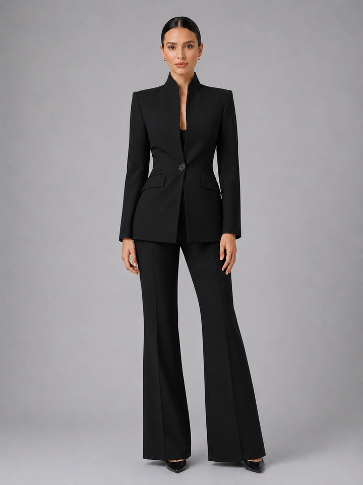 Women's Tailored Blazer and Wide Leg Trousers Suit Set