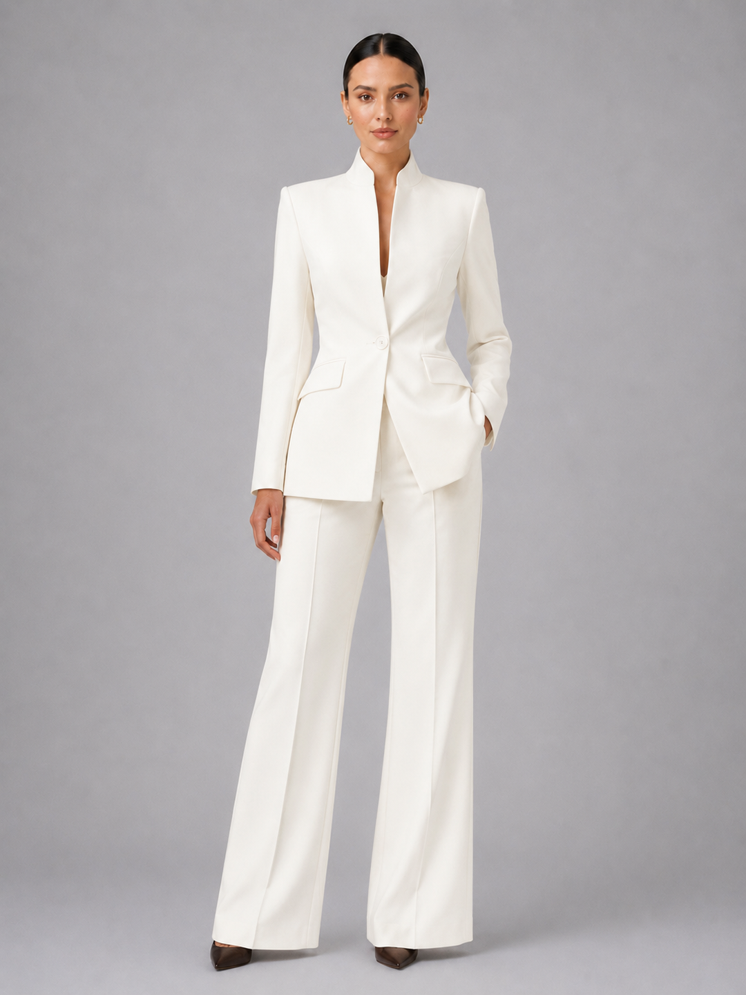 Women's Tailored Blazer and Wide Leg Trousers Suit Set