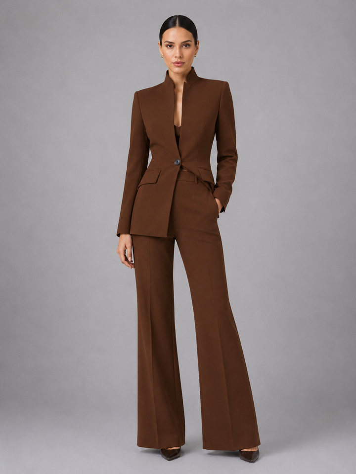 Women's Tailored Blazer and Wide Leg Trousers Suit Set