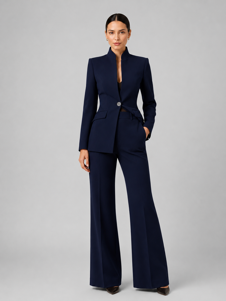 Women's Tailored Blazer and Wide Leg Trousers Suit Set