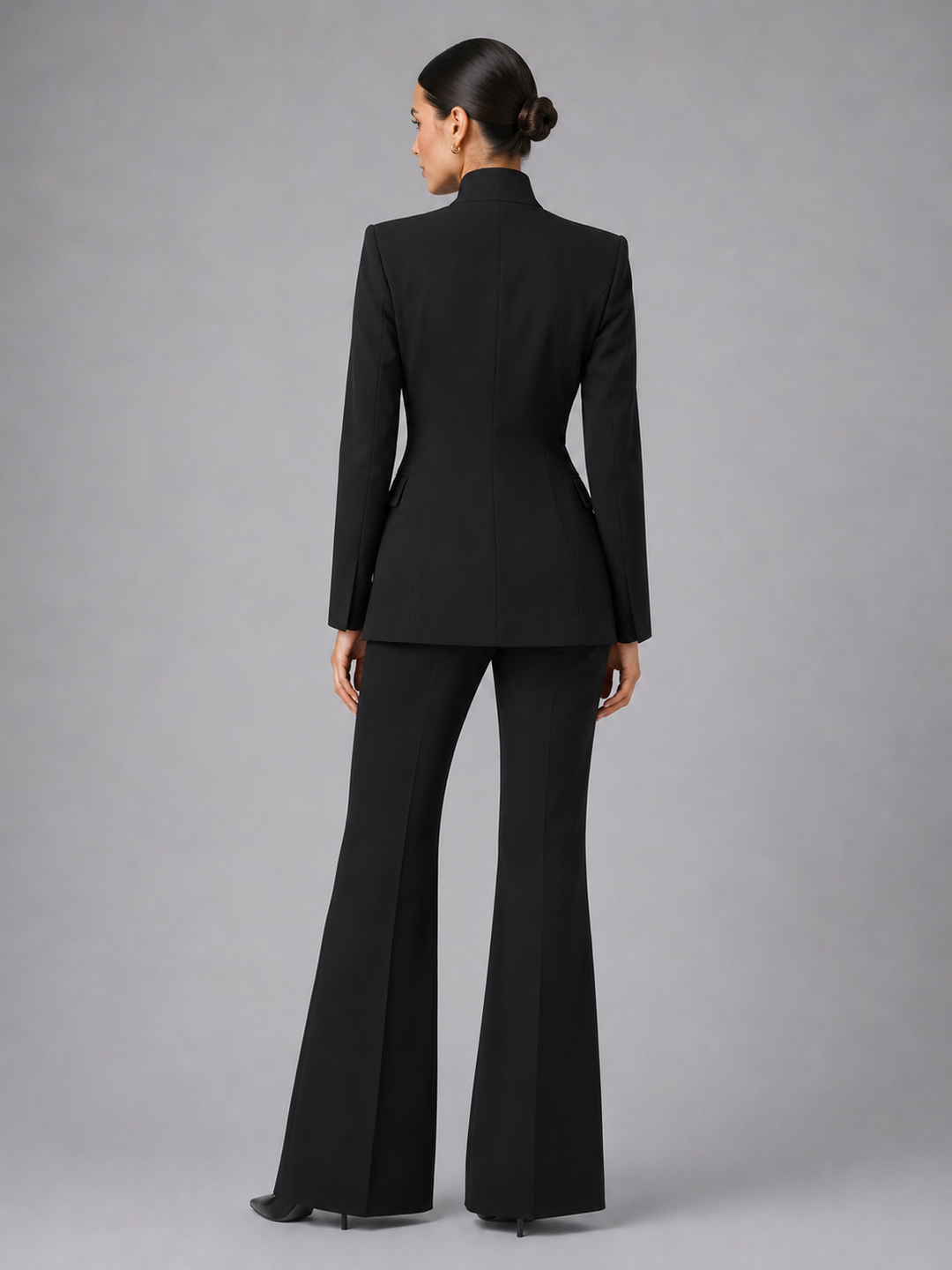Women's Tailored Blazer and Wide Leg Trousers Suit Set