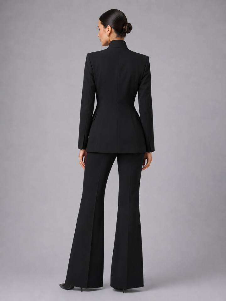 Women's Tailored Blazer and Wide Leg Trousers Suit Set