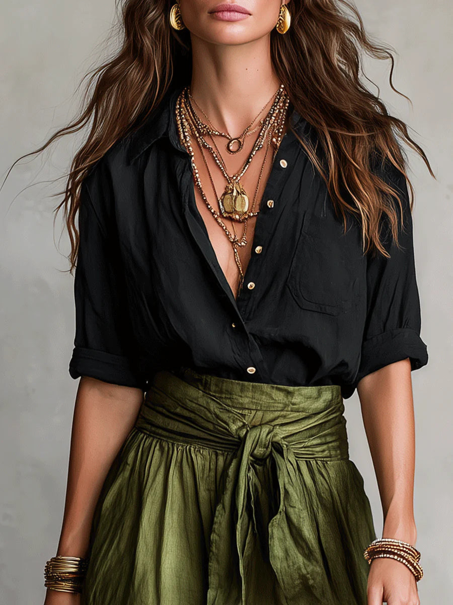 Women's Chic Top and High Waisted Midi Skirt Set