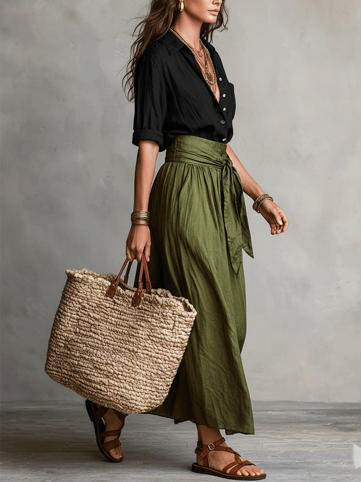 Women's Chic Top and High Waisted Midi Skirt Set