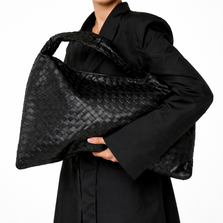 Elegant Woven Shoulder Tote – Soft Vegan Leather Everyday Bag