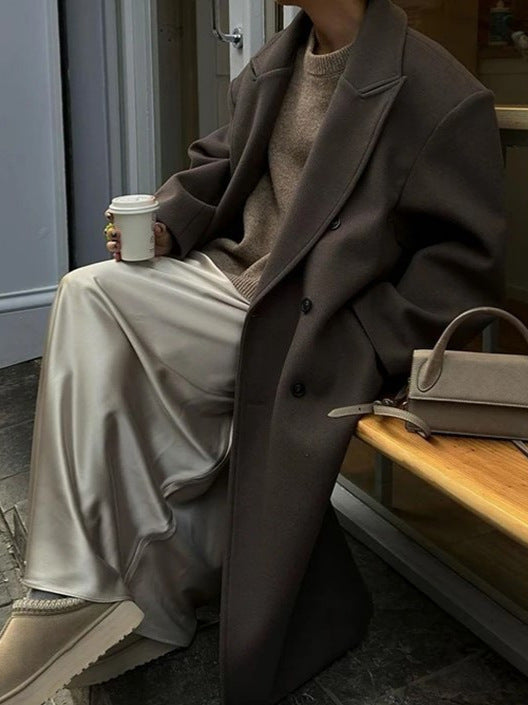 Women's Long Wool Blend Coat – Oversized Double Breasted Winter Overcoat