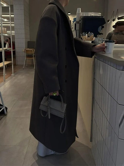 Women's Long Wool Blend Coat – Oversized Double Breasted Winter Overcoat