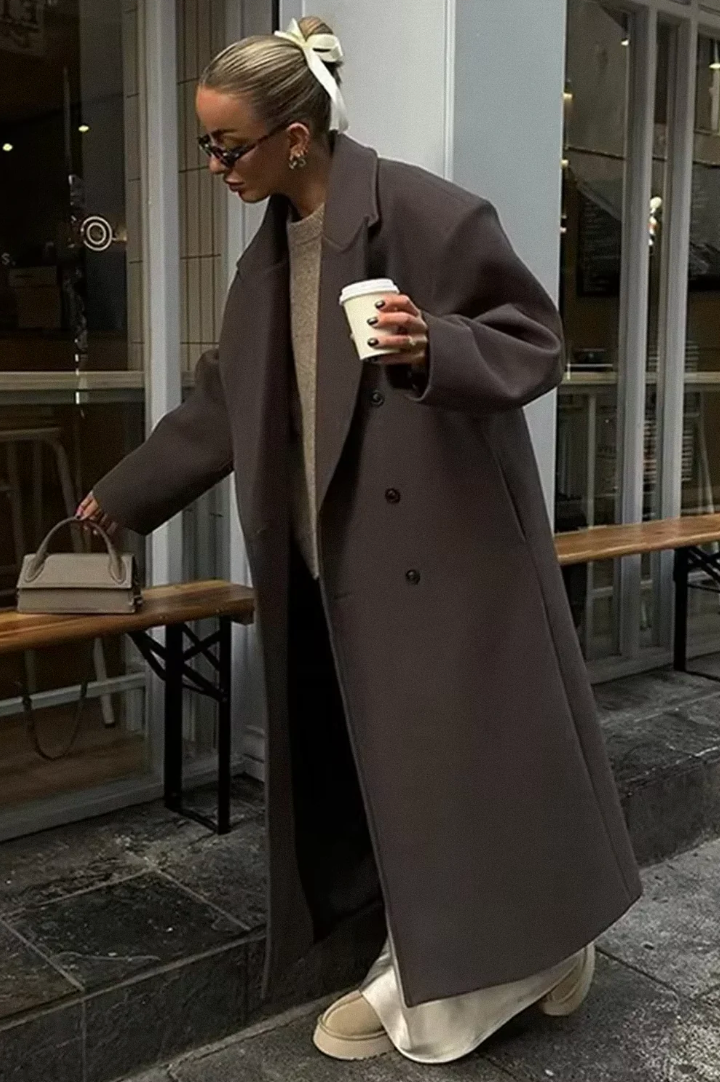 Women's Long Wool Blend Coat – Oversized Double Breasted Winter Overcoat