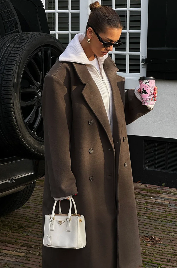 Women's Long Wool Blend Coat – Oversized Double Breasted Winter Overcoat