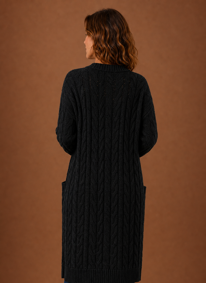 Women's Hooded Long Cable Knit Cardigan