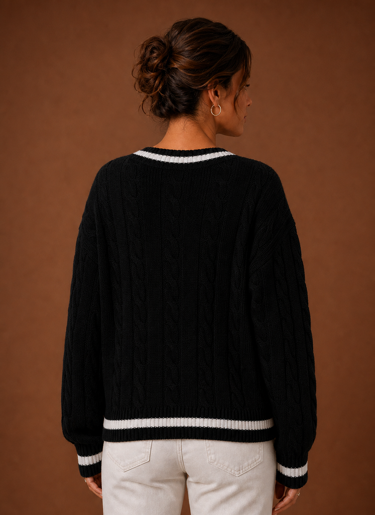 Women's Classic V Neck Cable Knit Sweater