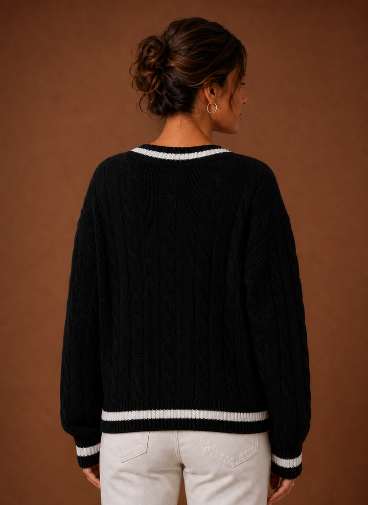 Women's Classic V Neck Cable Knit Sweater