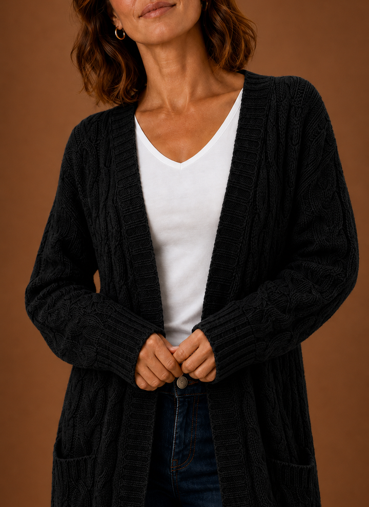 Women's Hooded Long Cable Knit Cardigan
