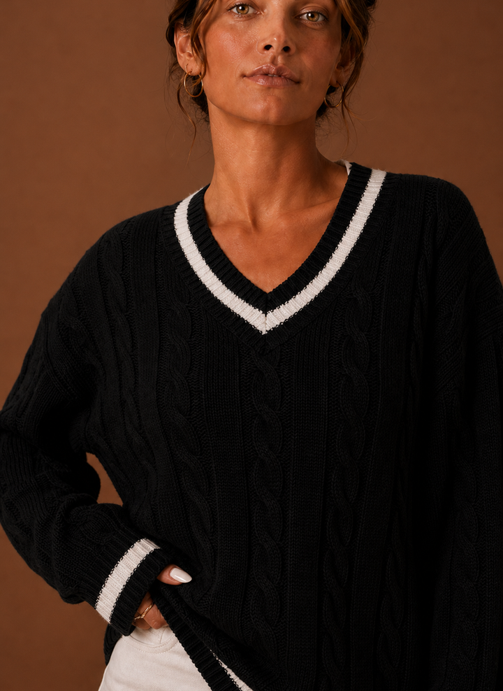 Women's Classic V Neck Cable Knit Sweater