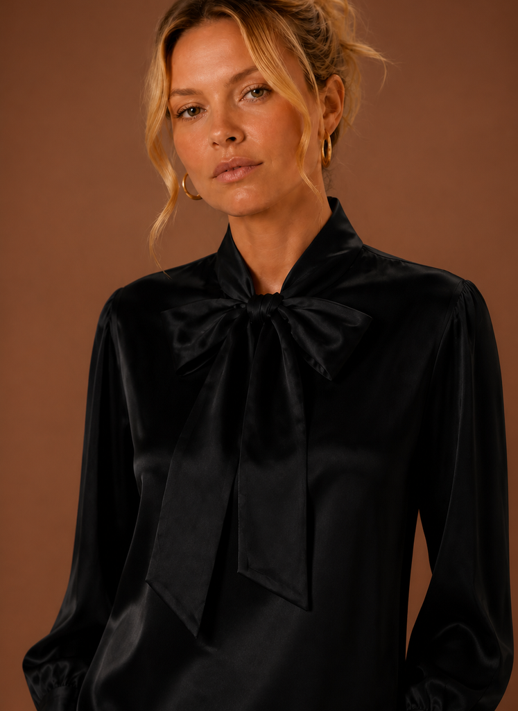 Women's Satin Look Bow Blouse