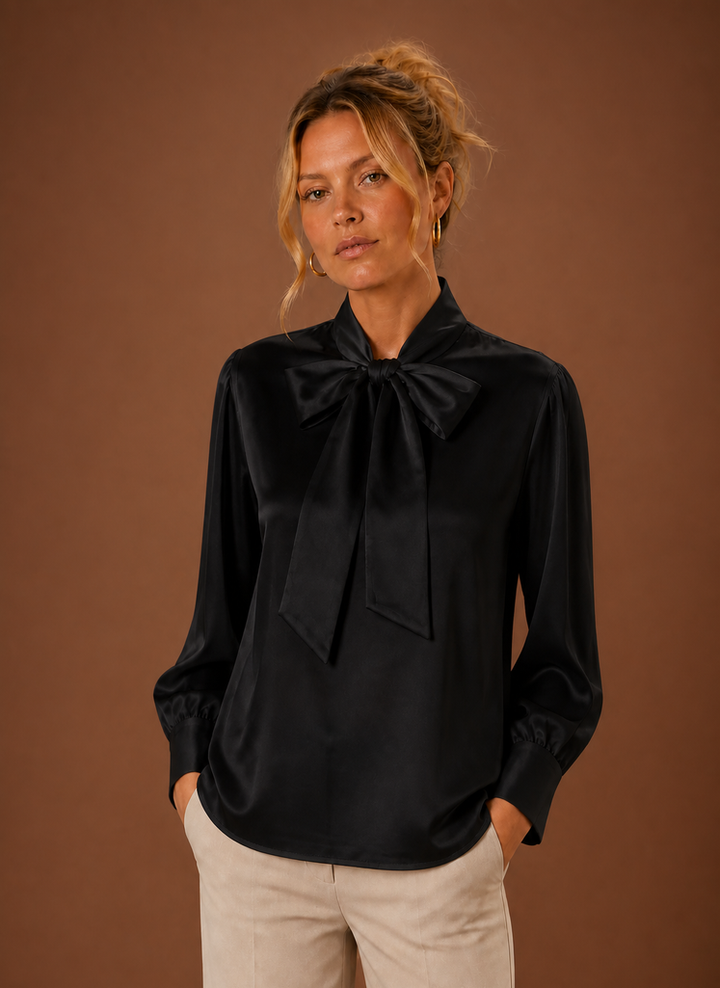 Women's Satin Look Bow Blouse