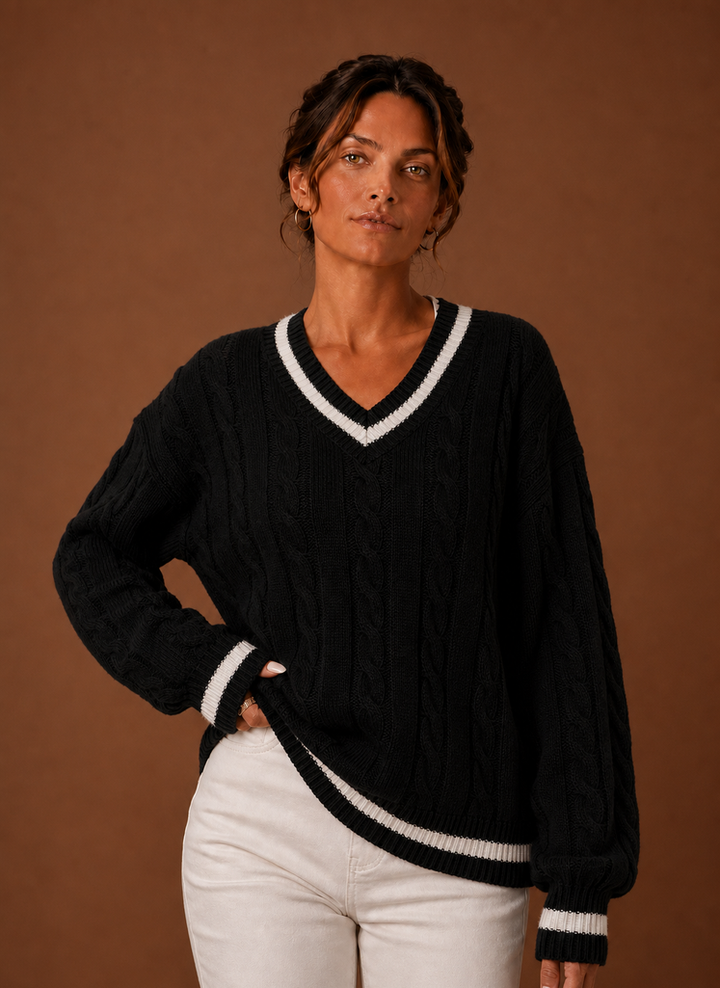 Women's Classic V Neck Cable Knit Sweater