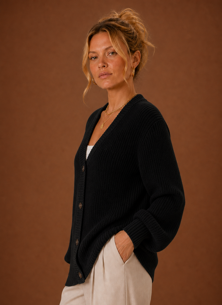 Women's Classic V Neck Button Front Knit Cardigan