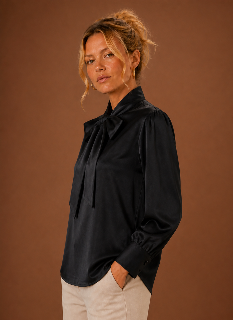 Women's Satin Look Bow Blouse