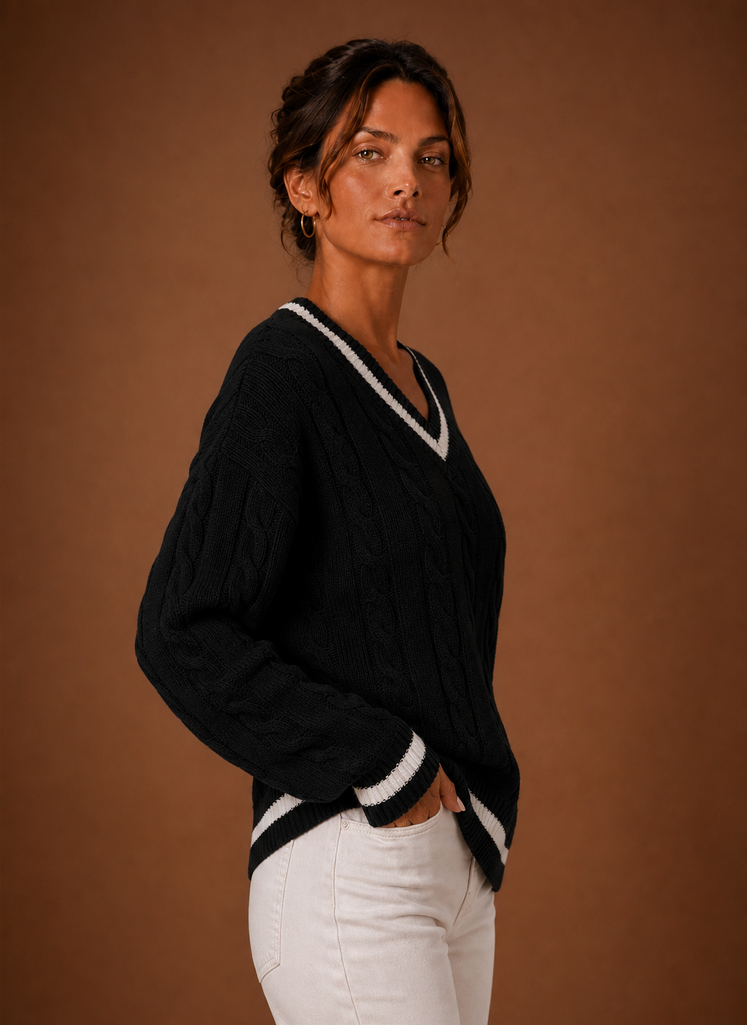 Women's Classic V Neck Cable Knit Sweater