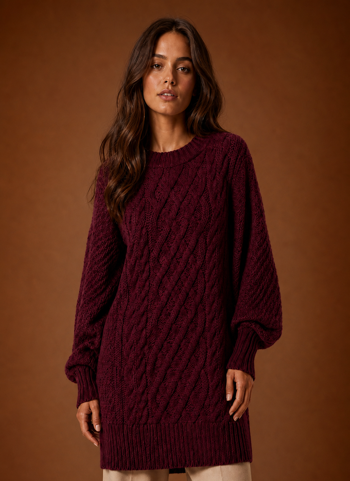 Women's Cozy Oversized Cable Knit Sweater Dress