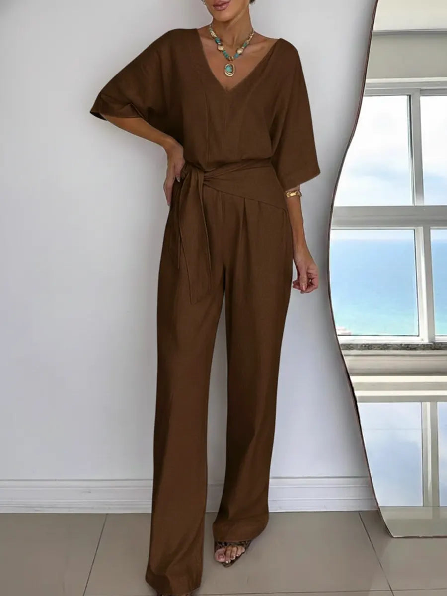 Women's Casual Ankle-Length Pocket Jumpsuit
