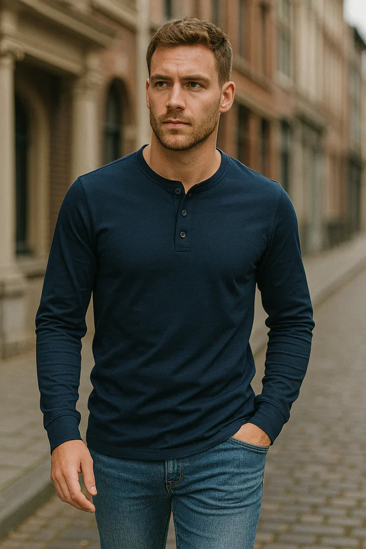 The Venice Men's Casual Button Neck Cotton Tee