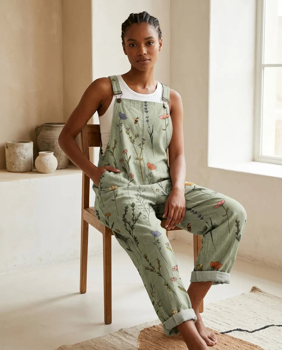 Casual Woven Strap Jumpsuit with Front Patch Pockets
