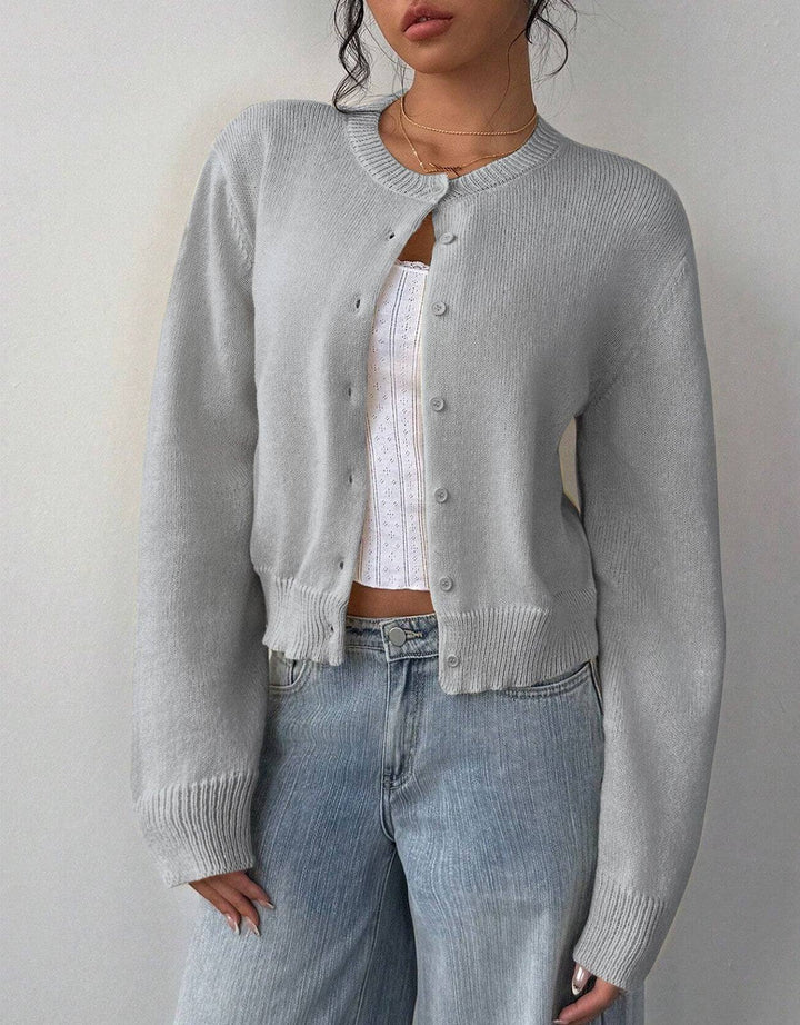 Women's Cropped Round Neck Knit Button Front Cardigan
