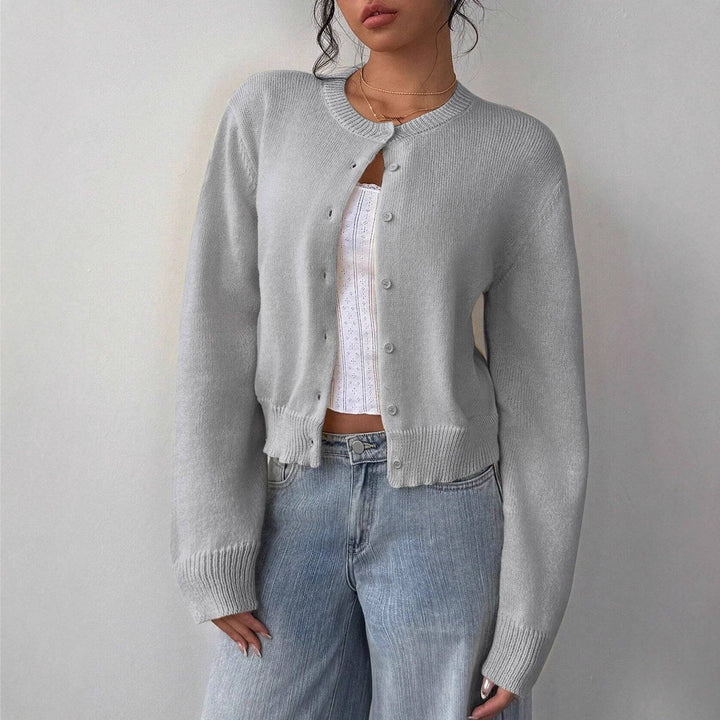 Women's Cropped Round Neck Knit Button Front Cardigan