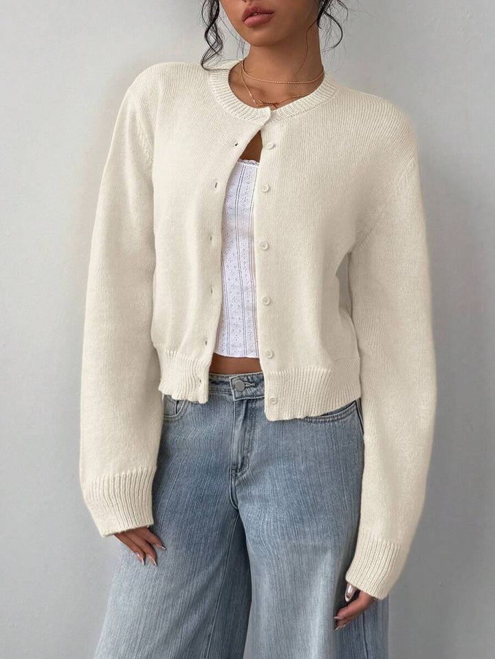 Women's Cropped Round Neck Button Front Cardigan