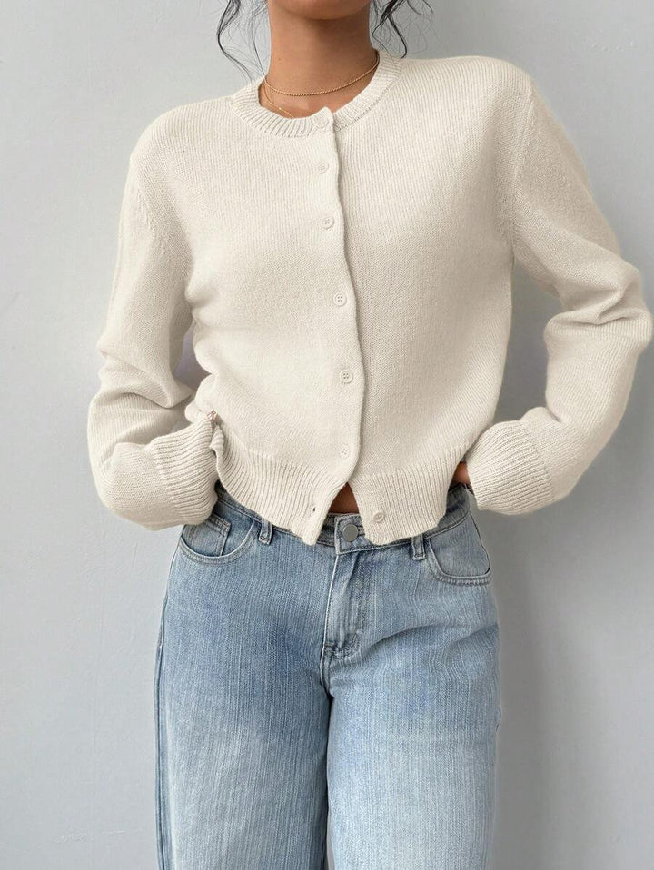 Women's Cropped Round Neck Button Front Cardigan