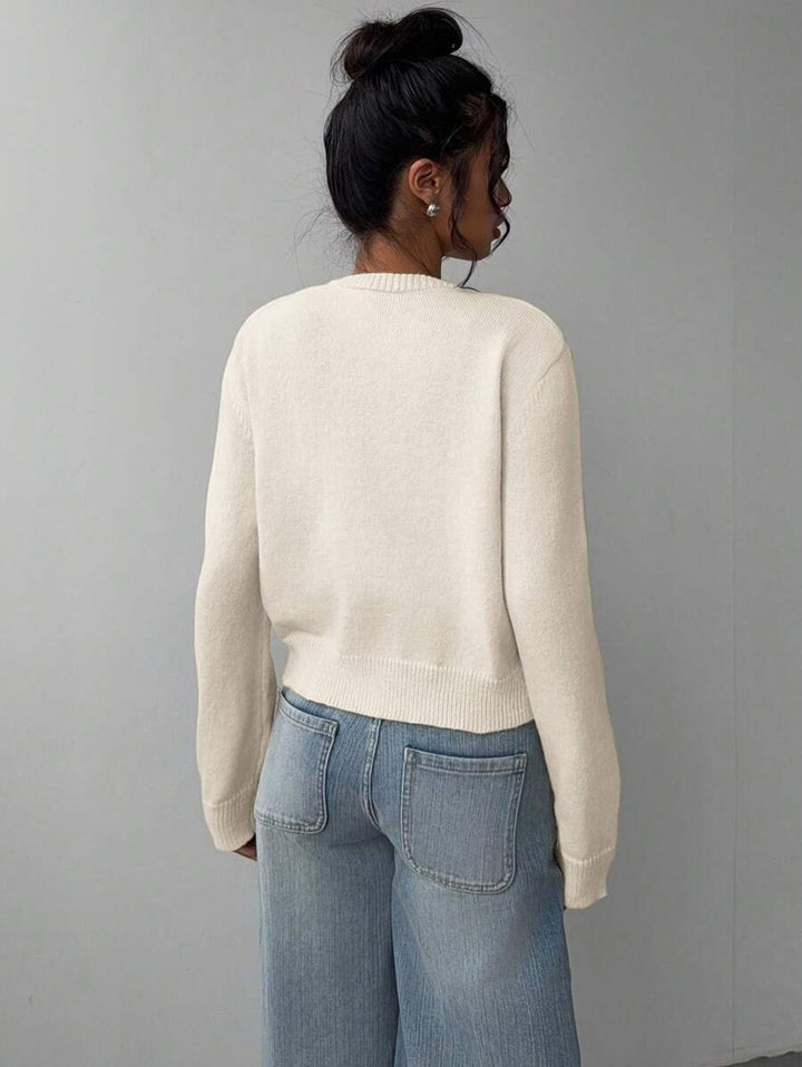 Women's Cropped Round Neck Button Front Cardigan