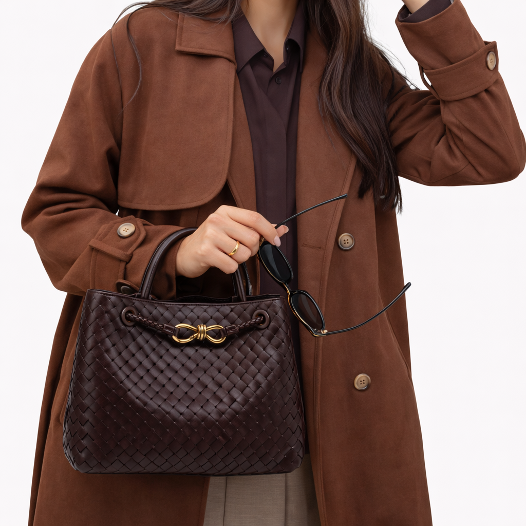 Elegant Woven Tote Bag – Soft Vegan Leather Shoulder Bag