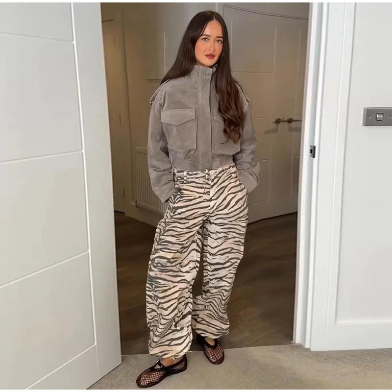 Women's Gray Suede Bomber, Short Length