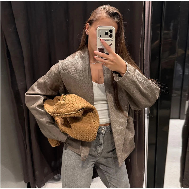 Women's Cropped Suede Bomber Jacket — Gray